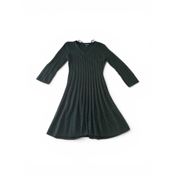Jessica Howard Sweaters - Jessica Howard Cable Knit Sweater Dress Women L Green V Neck 3/4 Sleeve A Line